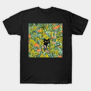Cat in flower garden T-Shirt